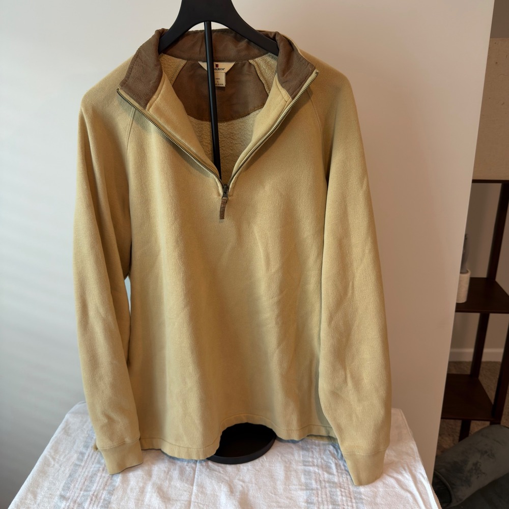 Woolrich Mens Large Tan Khaki 1/4 Zip Pullover Fleece Lined Sweatshirt 8096